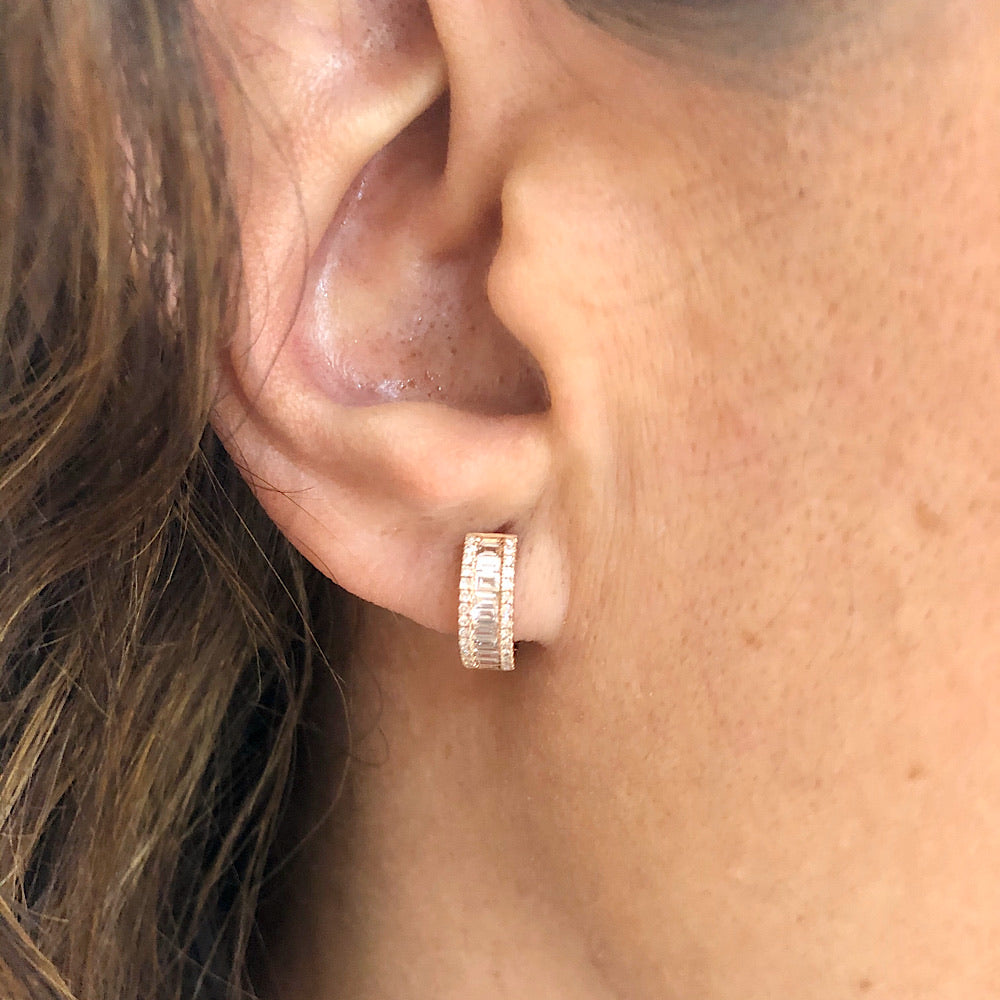 14Kt ROSE GOLD DIAMOND HUGGIE EARRINGS