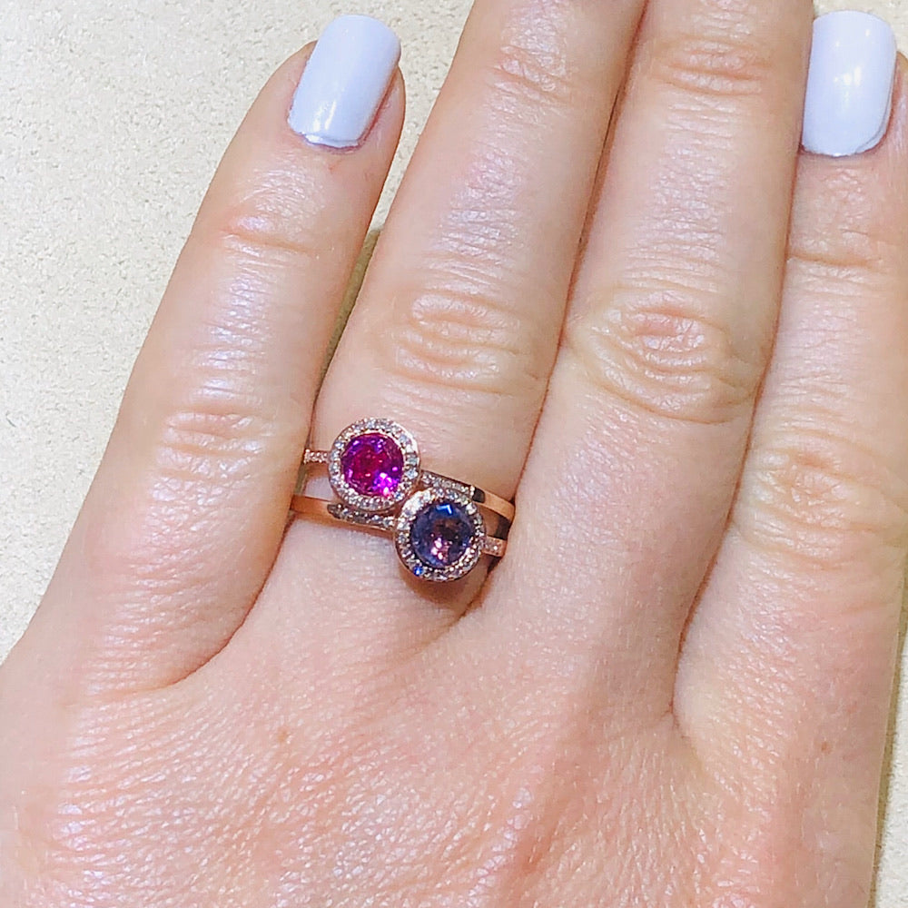 14Kt Rose Gold Pink Corundum and Diamond Ring
