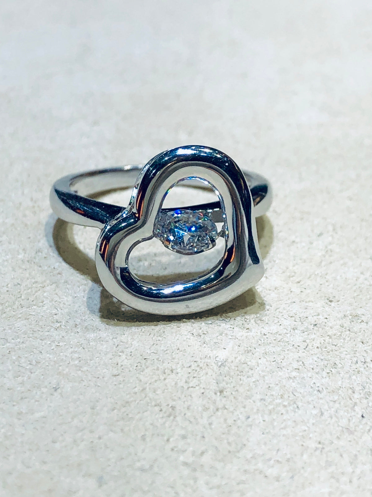 "Dancing Dangling Diamond" Heart Ring