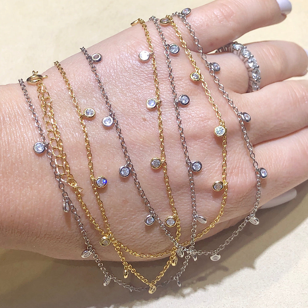 Yellow or White Gold Vermeil Diamond Dangle Necklace