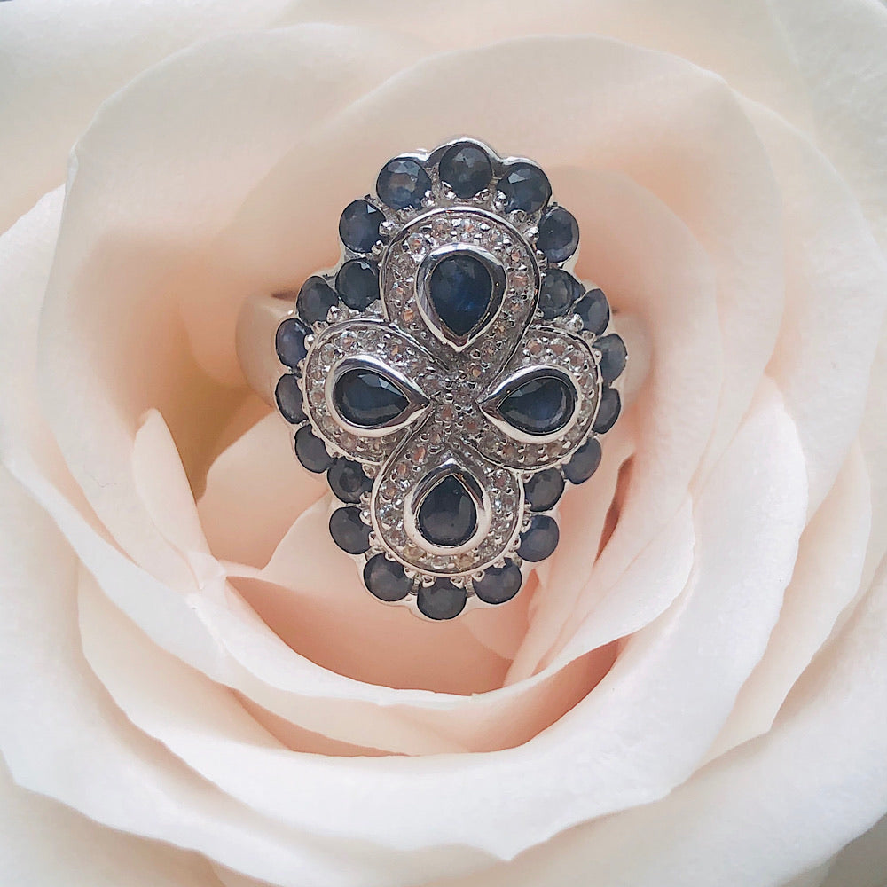 Antique Style Natural Sapphire and Diamond Ring