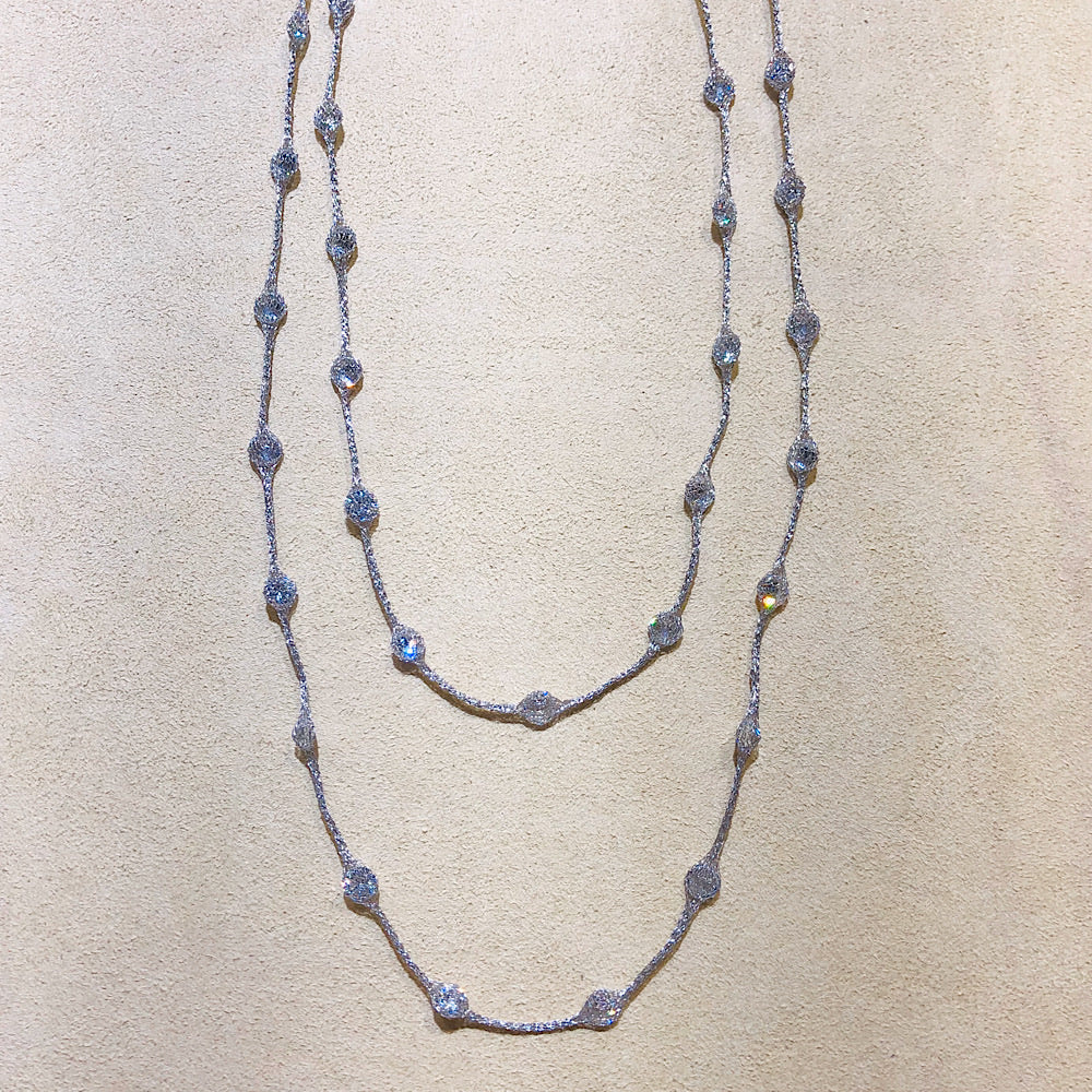 Micheletto Silver Mesh and Swarovski Crystals Silver Necklace