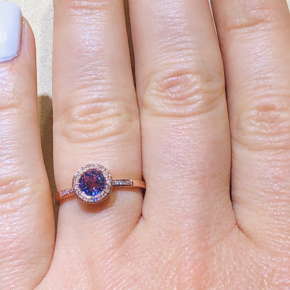14Kt Rose Gold Amethyst and Diamond Ring