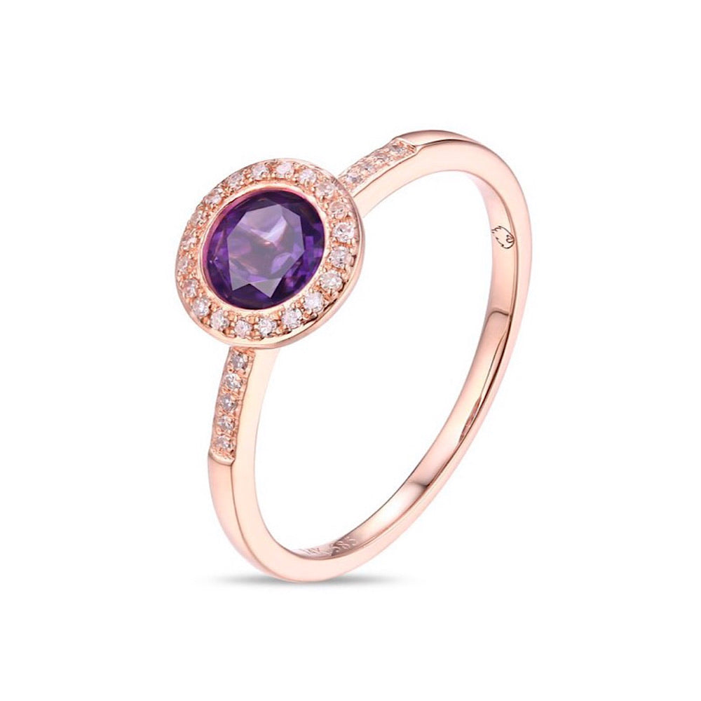 14Kt Rose Gold Amethyst and Diamond Ring