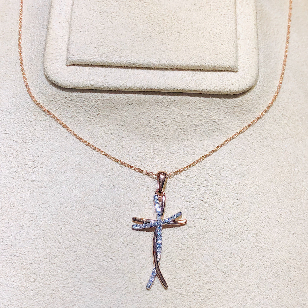 Two Tone Rose/White Gold and Diamond Cross Pendant
