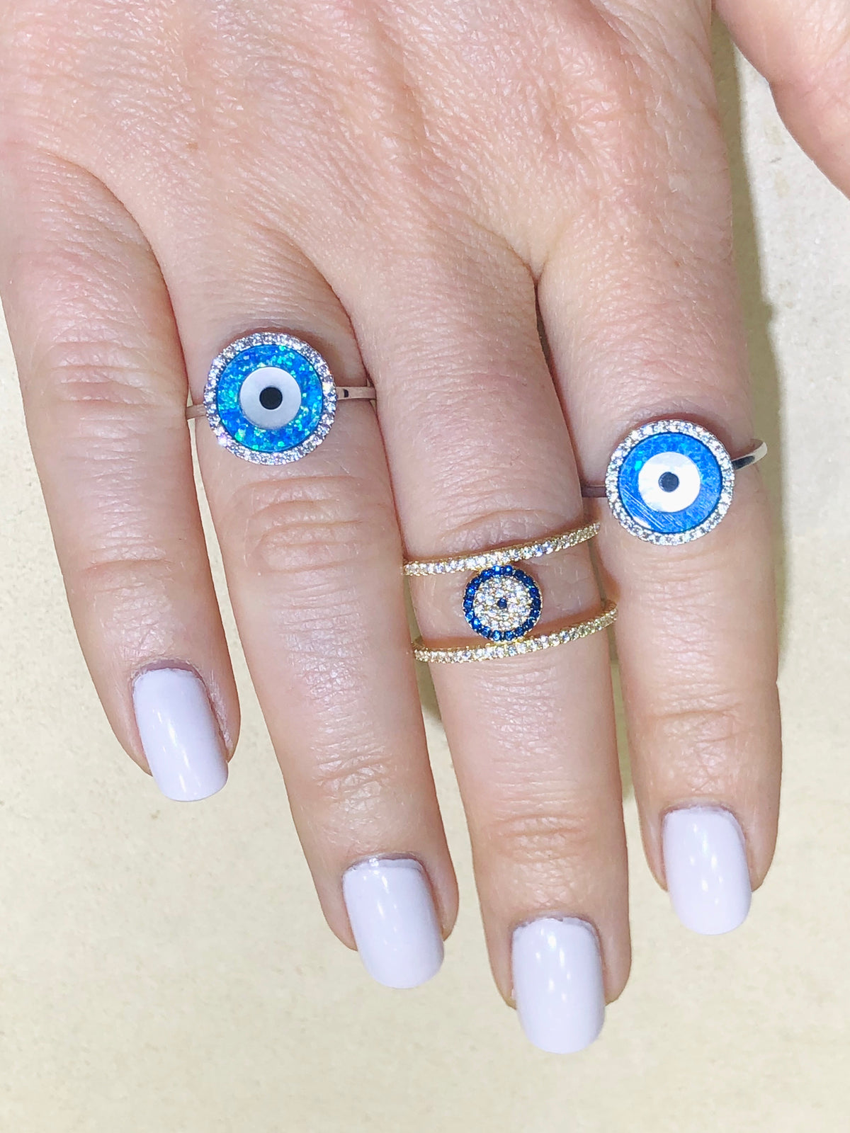 Double Bar Evil Eye Pave Ring