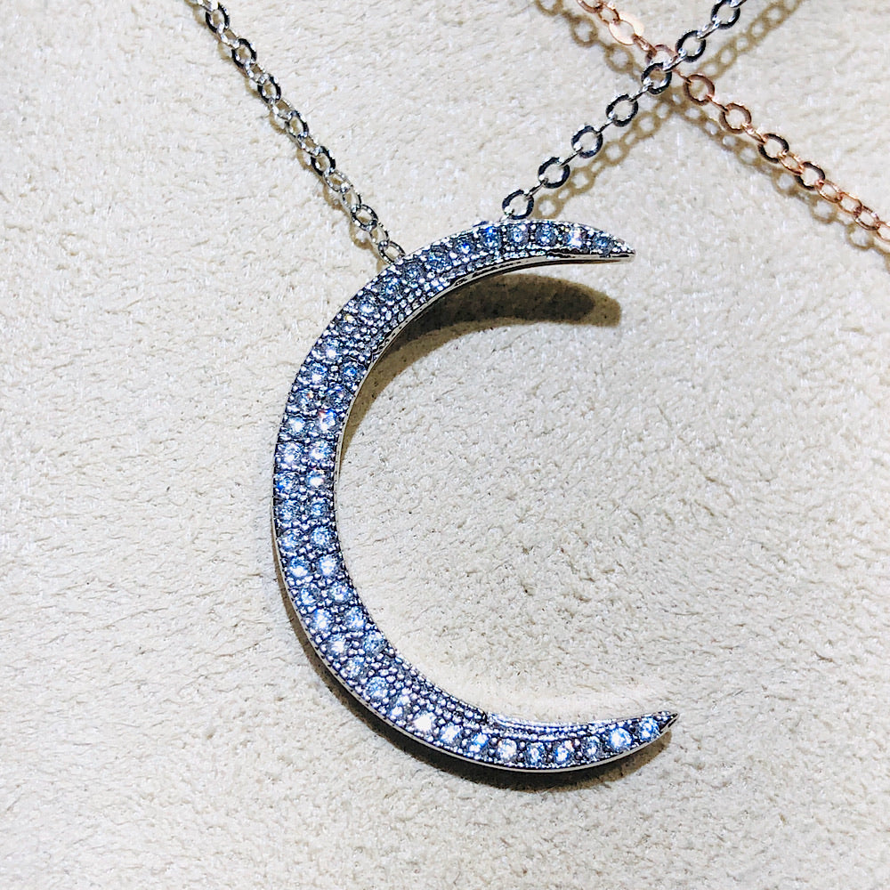 Diamond Cut Swarovski Crystal Moon Necklace