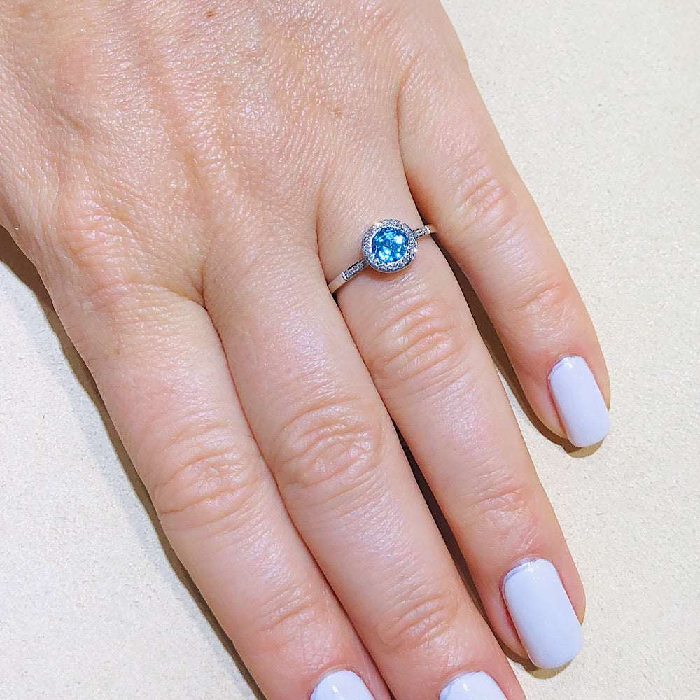 14Kt White Gold Blue Topaz and Diamond Ring