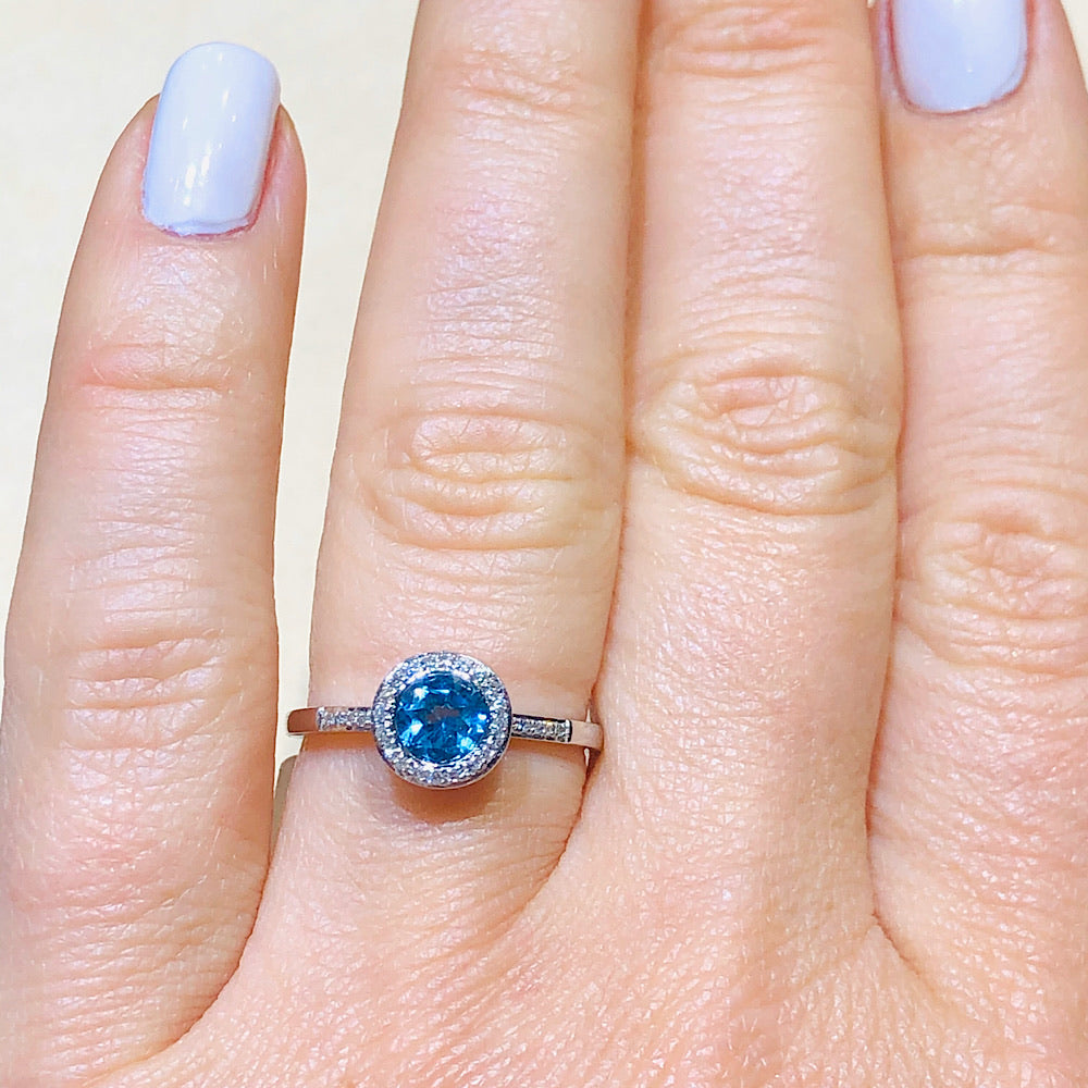 14Kt White Gold Blue Topaz and Diamond Ring