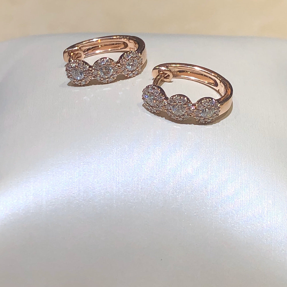 .37 Ctw Diamond & 14 Kt Rose Gold Hoop Earrings