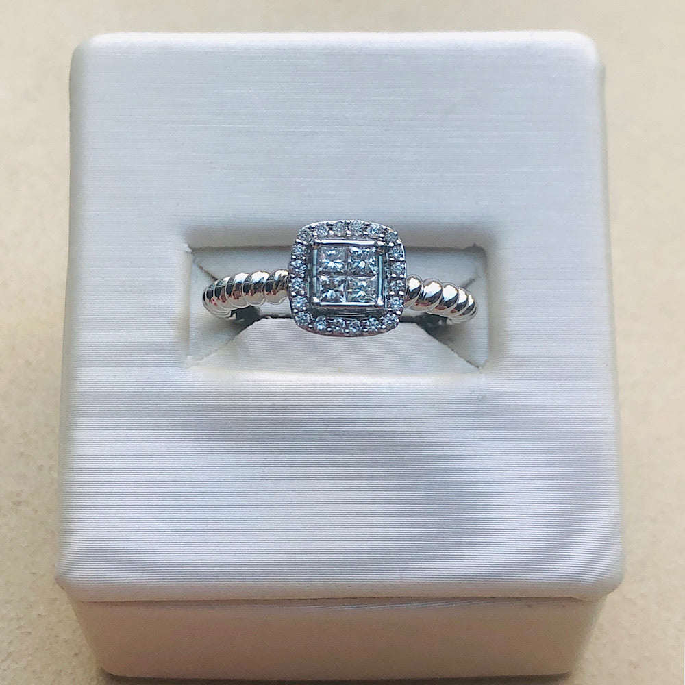 14Kt White Gold Twisted Band Diamond Engagement Ring