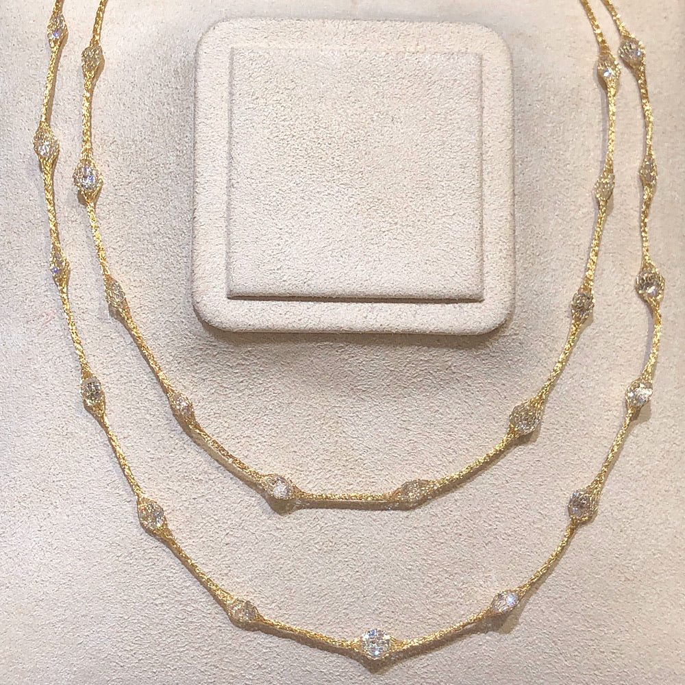 Micheletto Yellow Gold Mesh and Swarovski Crystals Silver Necklace