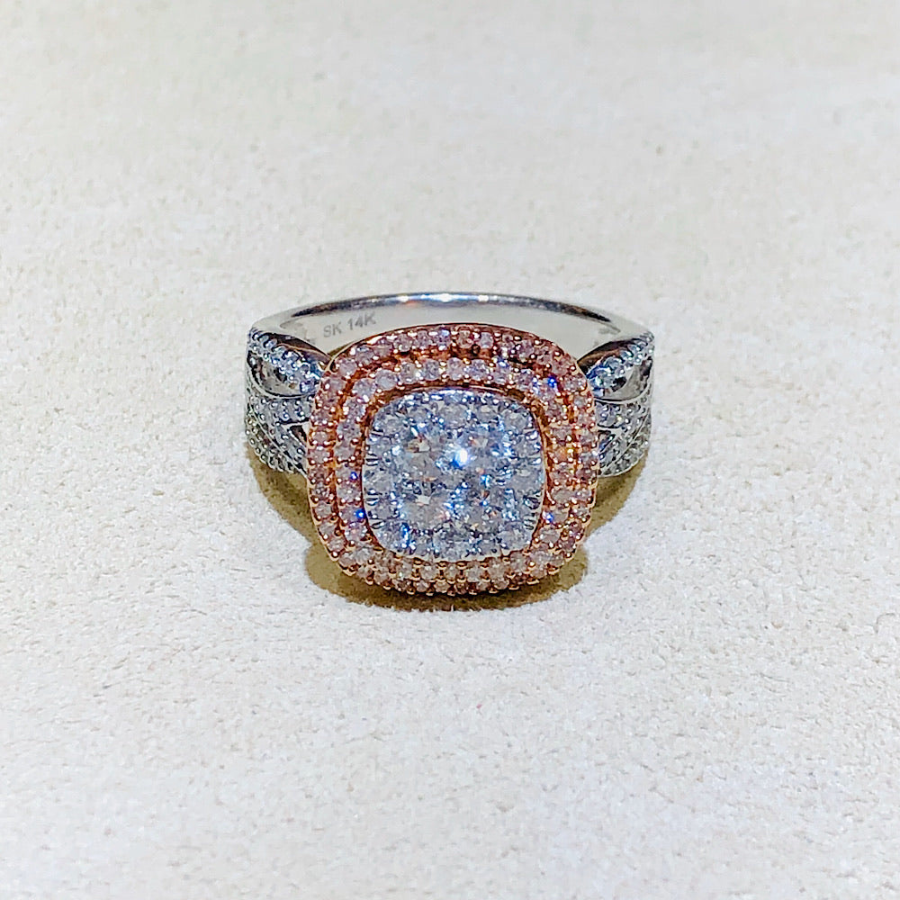 14KT Rose/White Gold & Diamond Ring 1.00 Ctw