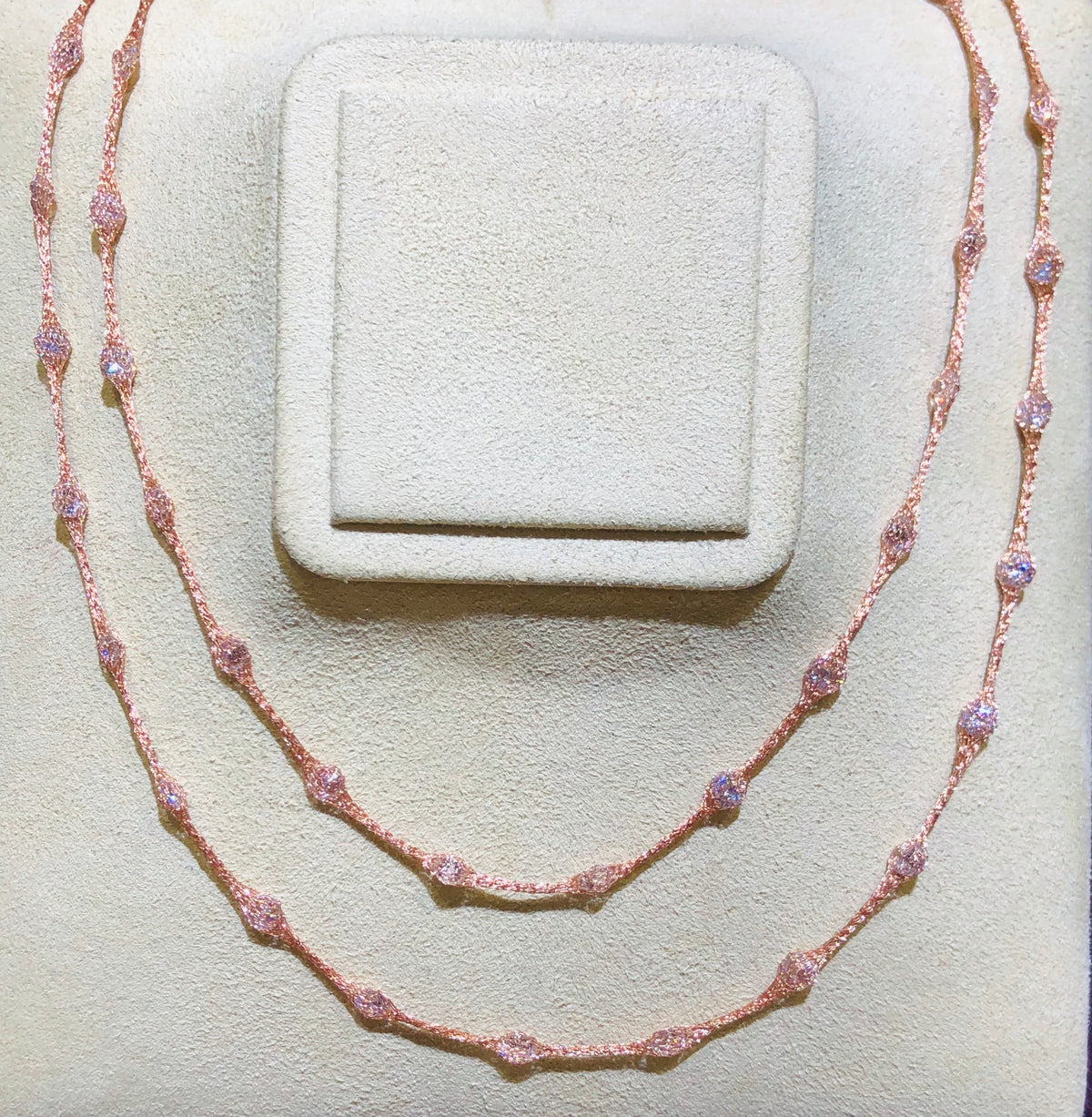Micheletto Rose Gold Mesh and Swarovski Crystals Silver Necklace