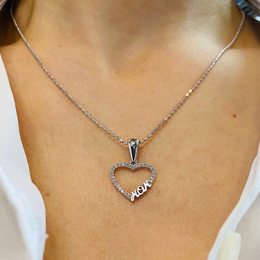 Sterling Silver Mom Heart Pendant With Swarovski Crystals
