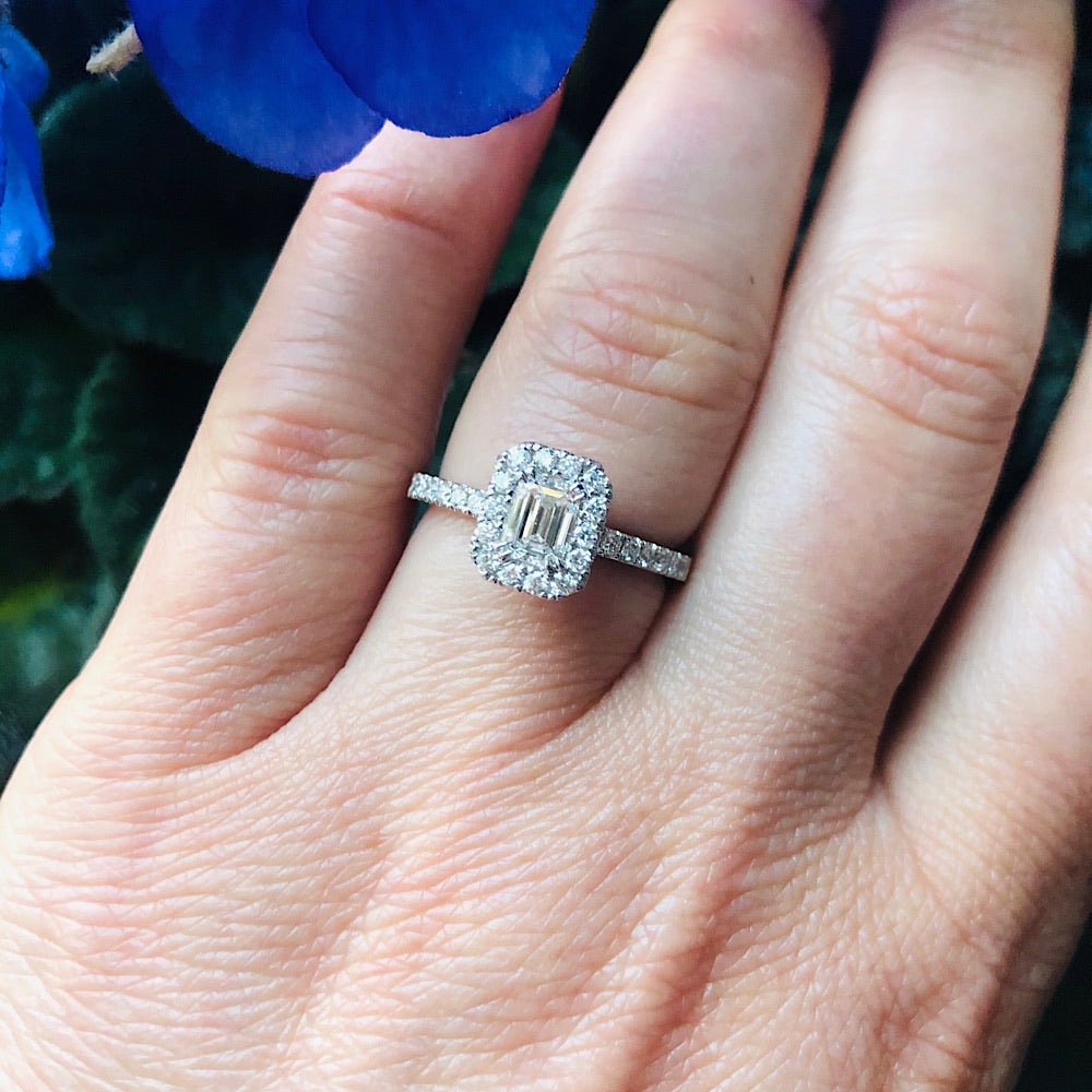 Emerald Cut Diamond Engagement Ring 14Kt White Gold