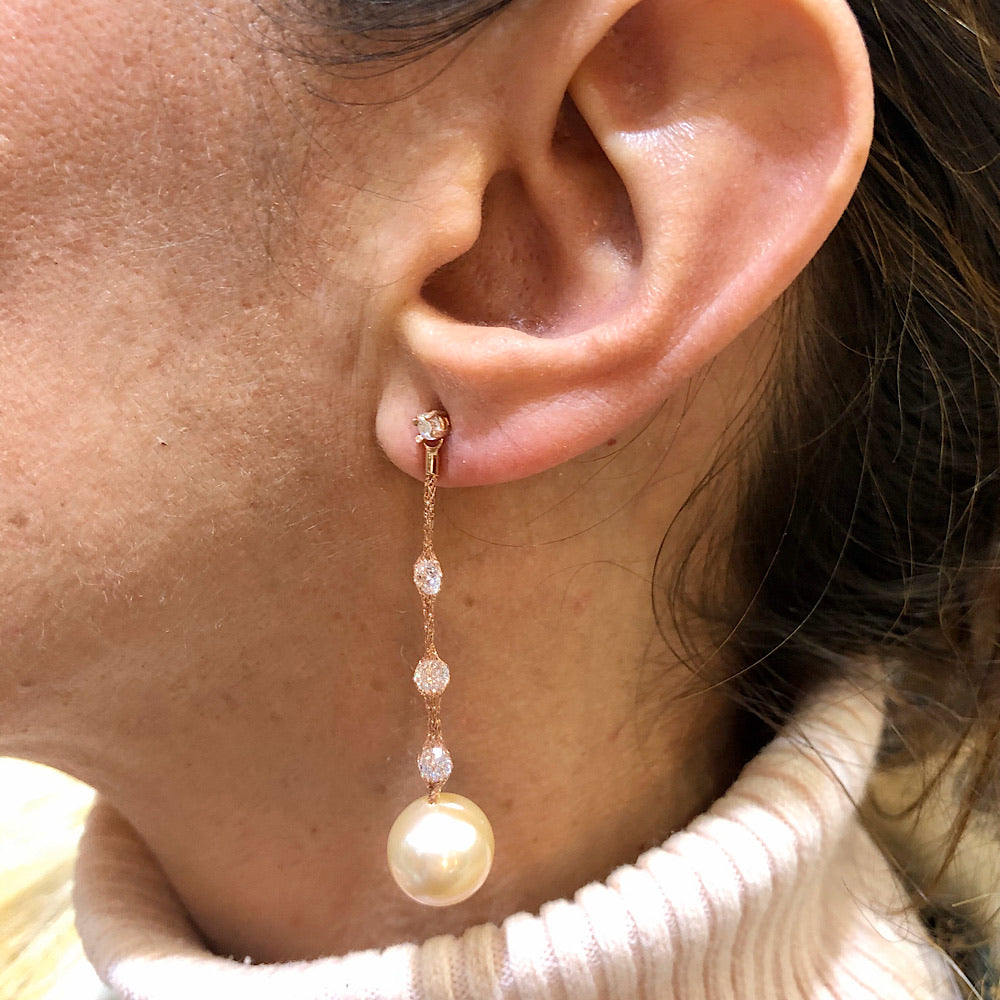 Micheletto Silver Rose Gold Mesh and Pearls Earrings