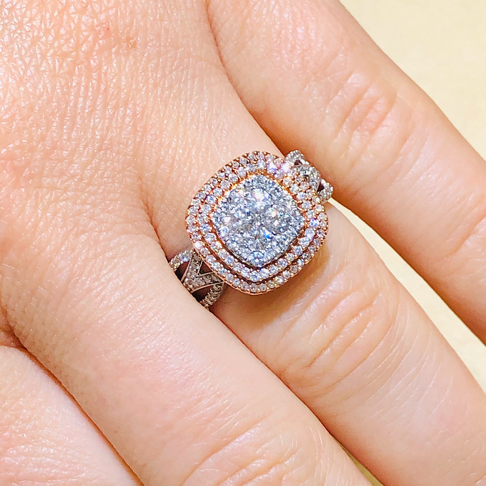 14KT Rose/White Gold & Diamond Ring 1.00 Ctw