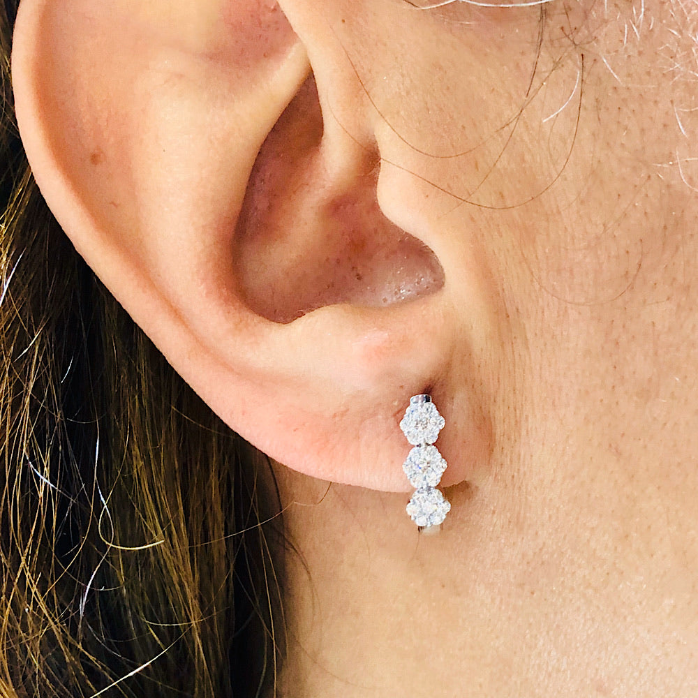 .37 Ctw Diamond & 14 Kt White Gold Hoop Earrings