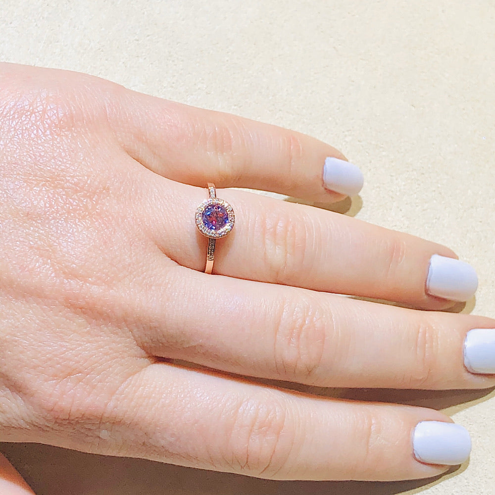 14Kt Rose Gold Amethyst and Diamond Ring