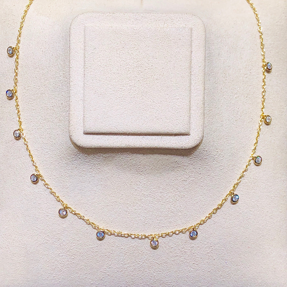 Yellow or White Gold Vermeil Diamond Dangle Necklace
