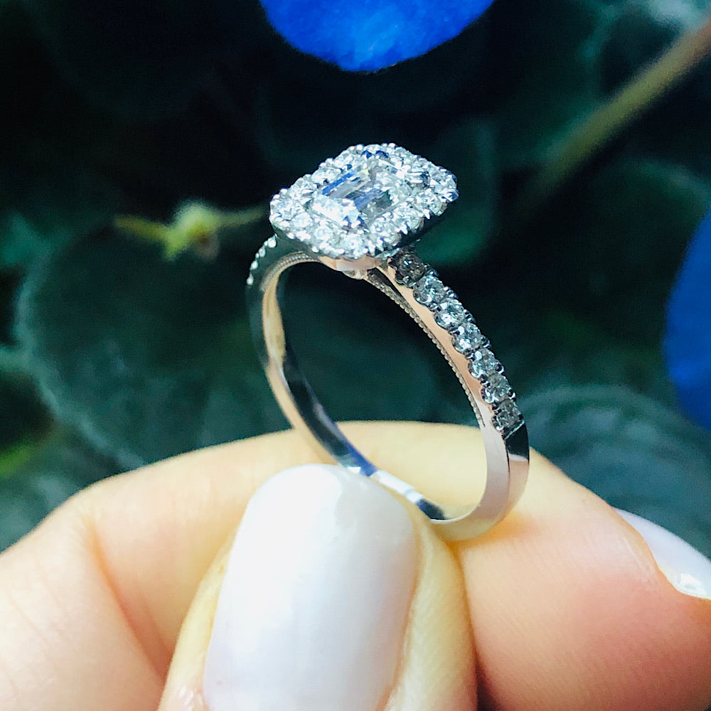 Emerald Cut Diamond Engagement Ring 14Kt White Gold