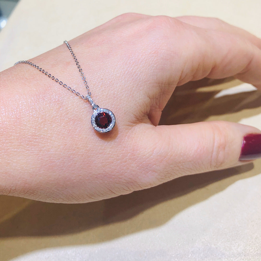 14Kt White Gold Garnet Necklace