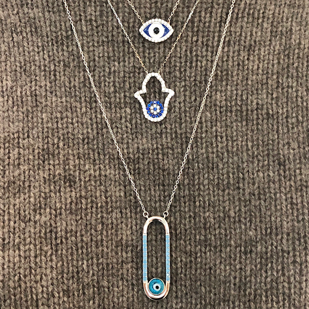 Evil Eye White Gold Plated(Rhodium) Necklace