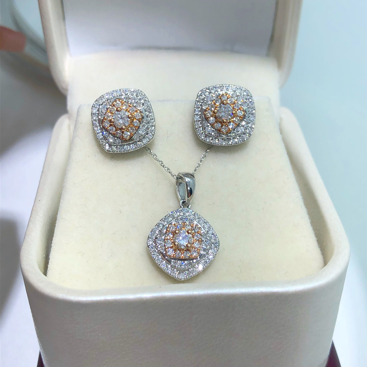 Diamond Earring & Pendant Set W/R Gold