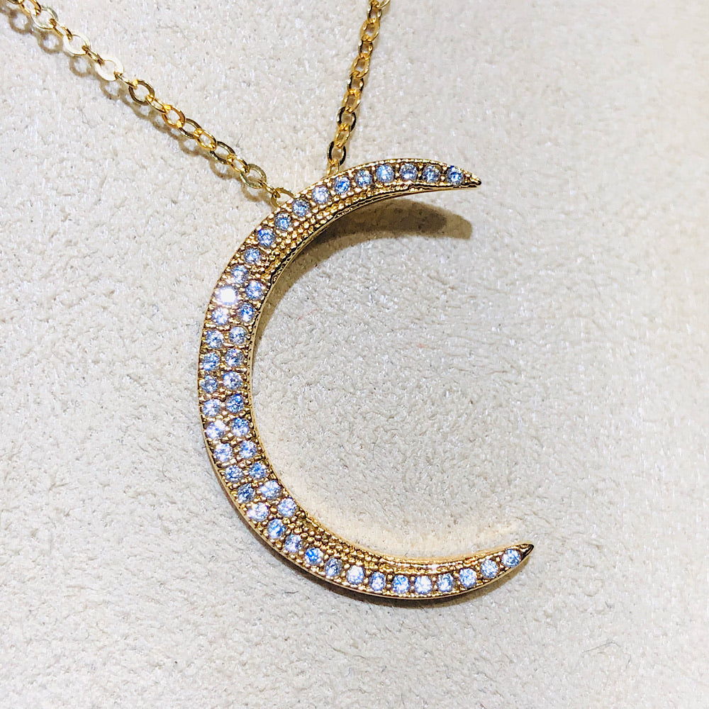 Diamond Cut Swarovski Crystal Moon Necklace