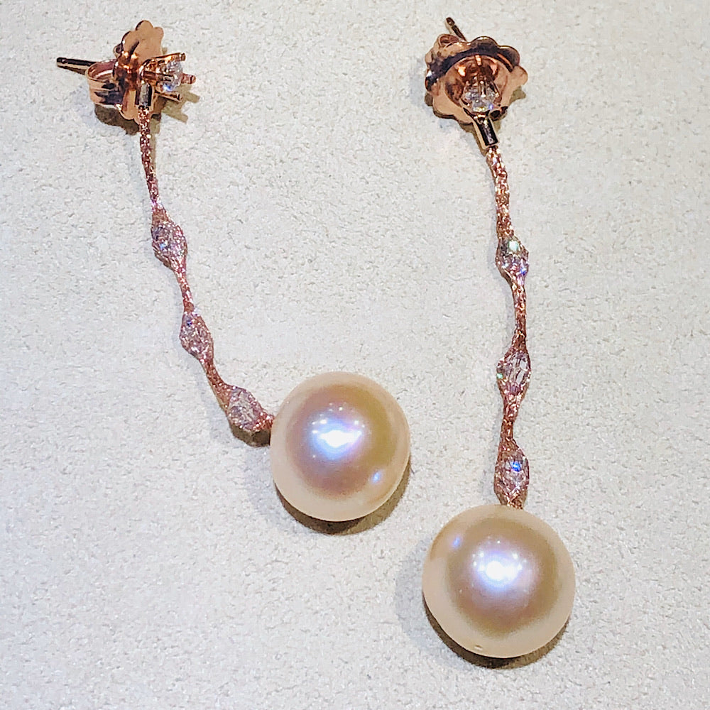 Micheletto Silver Rose Gold Mesh and Pearls Earrings