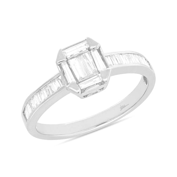 .50 Ctw Diamond & 18 Kt White Gold Emerald Cut Engagement Ring