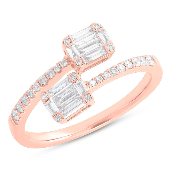 Stylish Bypass Diamond & Rose Gold Ring