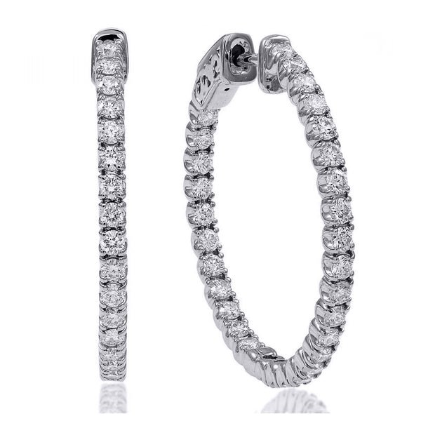 1.00 Ctw Inside and Out Diamond Hoop Earrings
