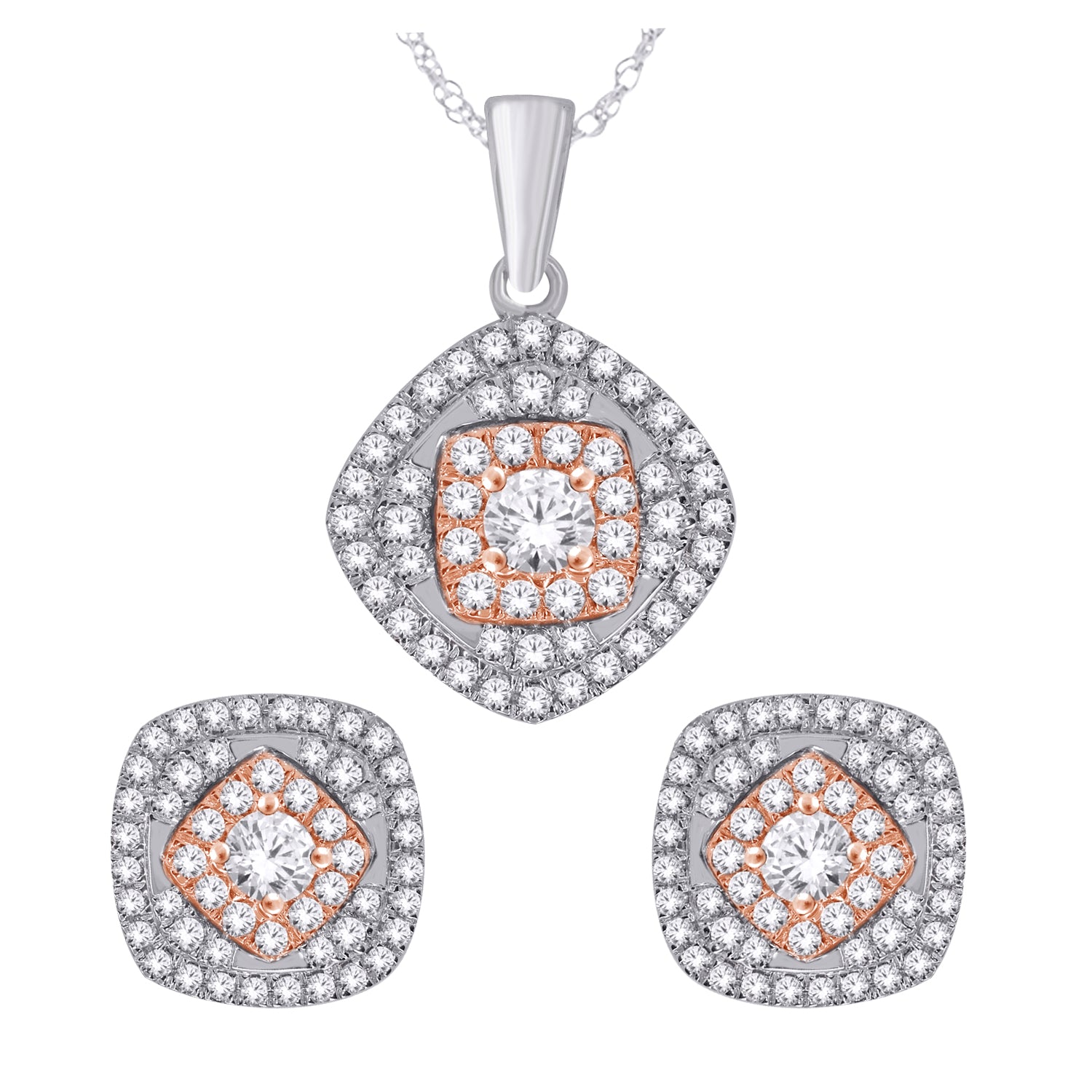 Diamond Earring & Pendant Set W/R Gold