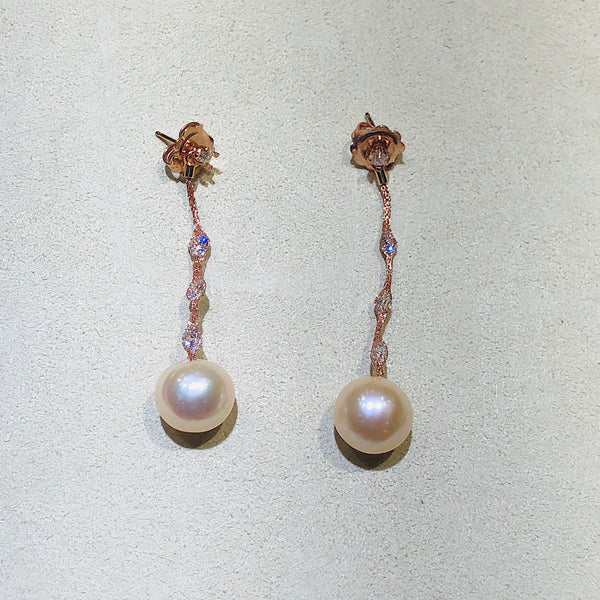 Micheletto Silver Rose Gold Mesh and Pearls Earrings