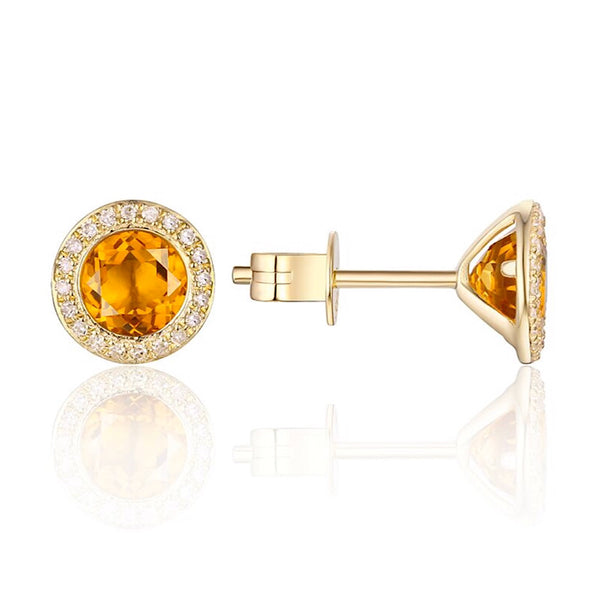 14Kt Yellow Gold Citrine and Diamond Stud Earrings