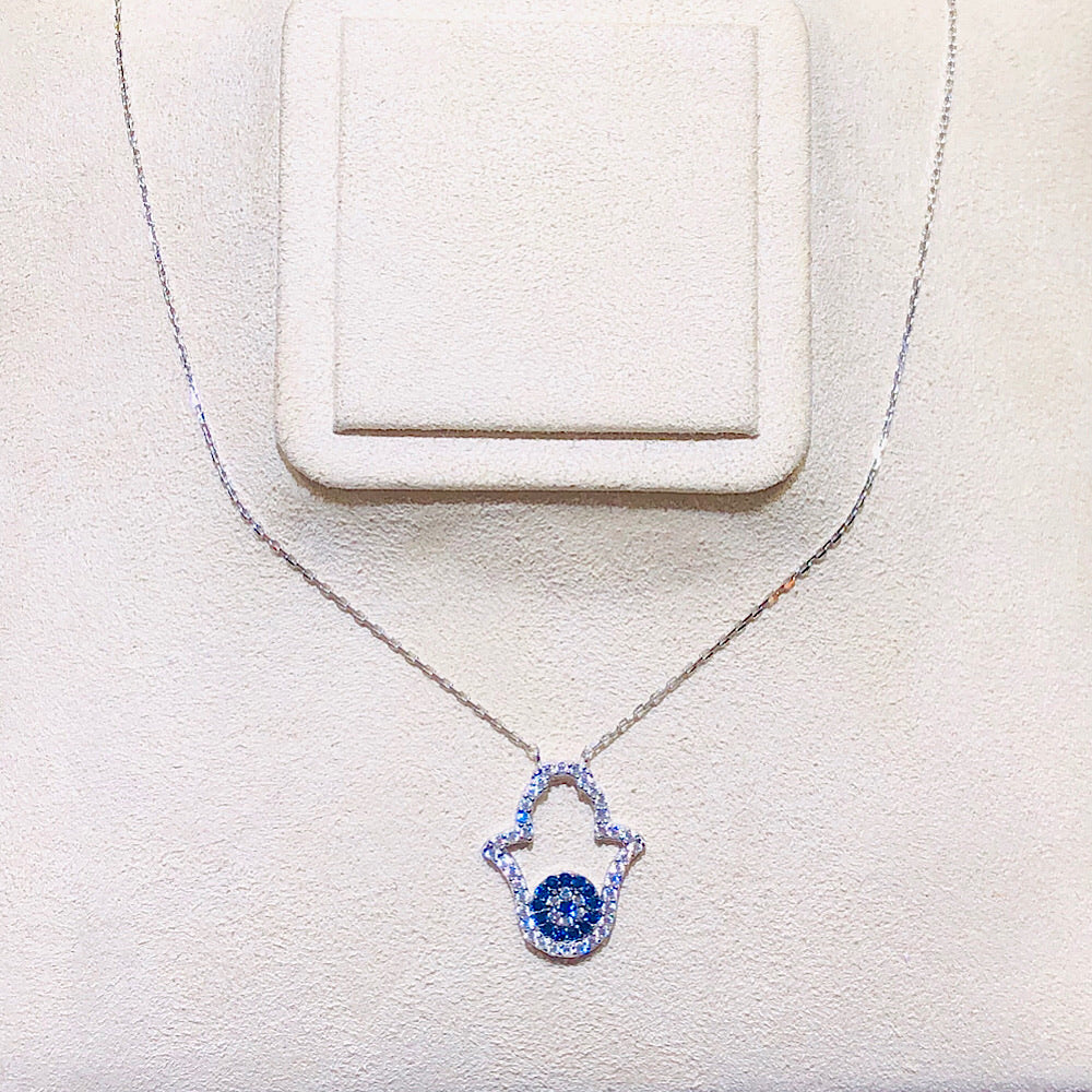 Hamsa Evil Eye Necklace with Swarovski Crystals