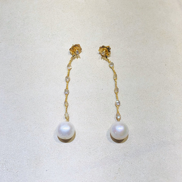Micheletto Silver Yellow Gold Mesh and Pearls Earrings