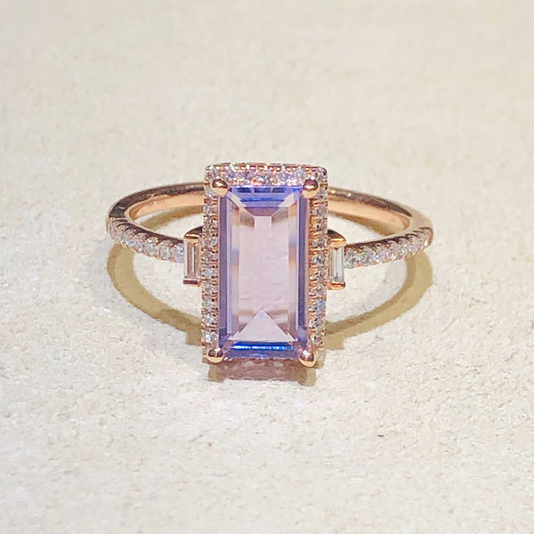 14Kt Rose Gold Diamond and Amethyst Ring