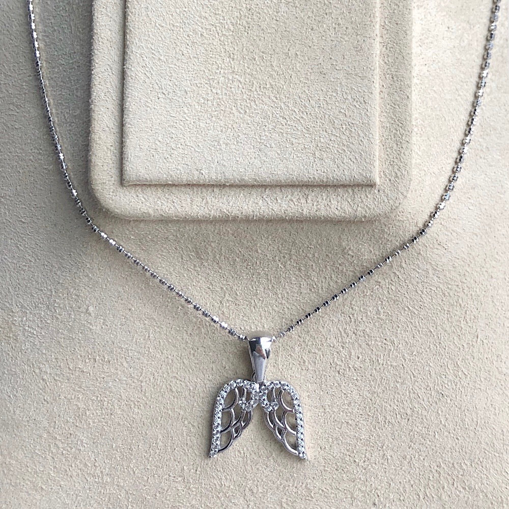 Sterling Silver Angel Wings Pendant with Swarovski Crystals