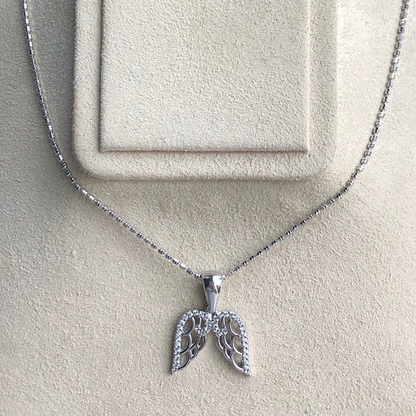 Sterling Silver Angel Wings Pendant with Swarovski Crystals