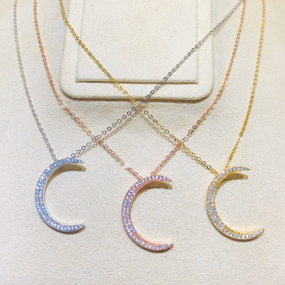 Diamond Cut Swarovski Crystal Moon Necklace