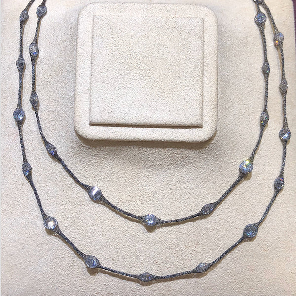 Micheletto Black Mesh and Swarovski Crystals Silver Necklace