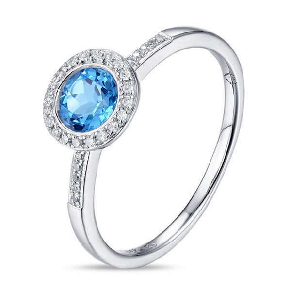 14Kt White Gold Blue Topaz and Diamond Ring