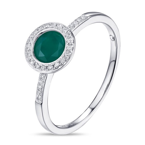14Kt White Emerald corundum and Diamond Ring