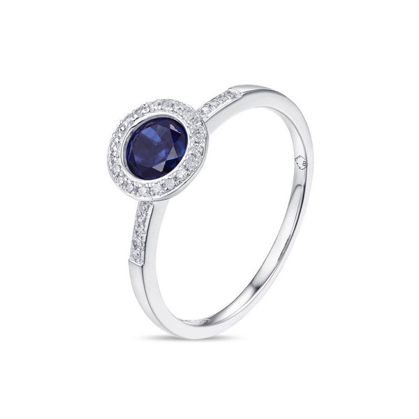 14Kt White Gold Sapphire Corundum and Diamond Ring